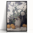 Vintage Botanical Art Print - White Flowers in Vase with Lemons – Framed