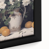 Vintage Botanical Art Print - White Flowers in Vase with Lemons – Framed