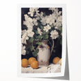 Vintage Botanical Art Print - White Flowers in Vase with Lemons – Framed
