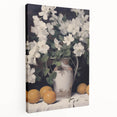 Vintage Botanical Art Print - White Flowers in Vase with Lemons – Framed