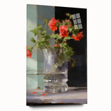 Vintage Botanical Art Print - Red Flowers in Glass Vase – Framed