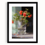 Vintage Botanical Art Print - Red Flowers in Glass Vase – Framed
