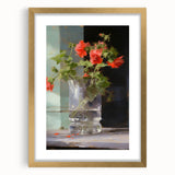 Vintage Botanical Art Print - Red Flowers in Glass Vase – Framed
