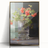 Vintage Botanical Art Print - Red Flowers in Glass Vase – Framed