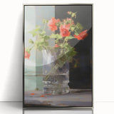 Vintage Botanical Art Print - Red Flowers in Glass Vase – Framed