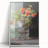 Vintage Botanical Art Print - Red Flowers in Glass Vase – Framed