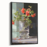 Vintage Botanical Art Print - Red Flowers in Glass Vase – Framed