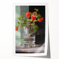 Vintage Botanical Art Print - Red Flowers in Glass Vase – Framed
