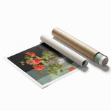 Vintage Botanical Art Print - Red Flowers in Glass Vase – Framed