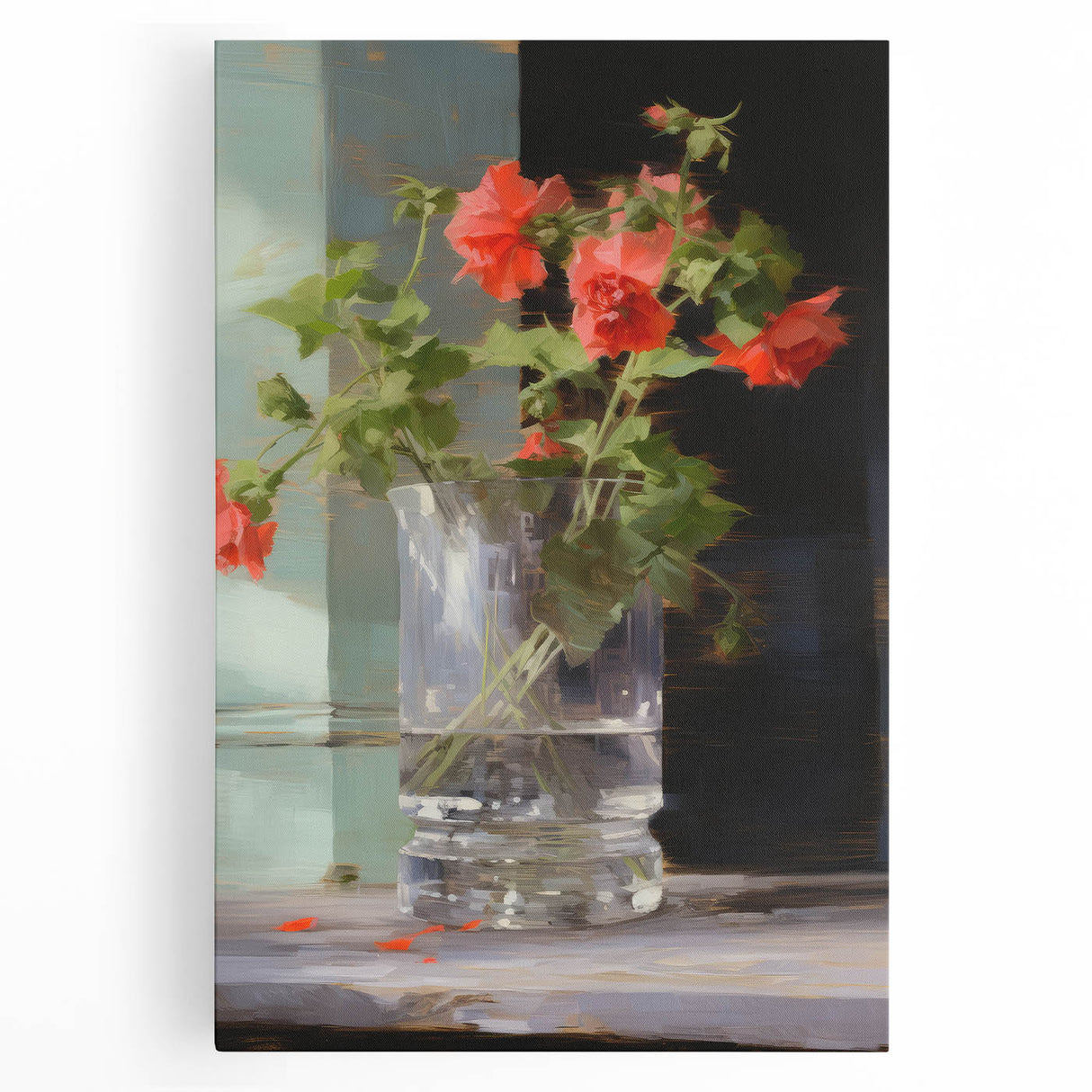 Vintage Botanical Art Print - Red Flowers in Glass Vase – Framed