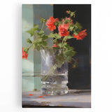 Vintage Botanical Art Print - Red Flowers in Glass Vase – Framed