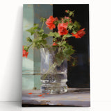 Vintage Botanical Art Print - Red Flowers in Glass Vase – Framed