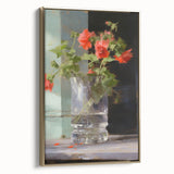 Vintage Botanical Art Print - Red Flowers in Glass Vase – Framed