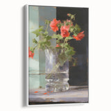 Vintage Botanical Art Print - Red Flowers in Glass Vase – Framed