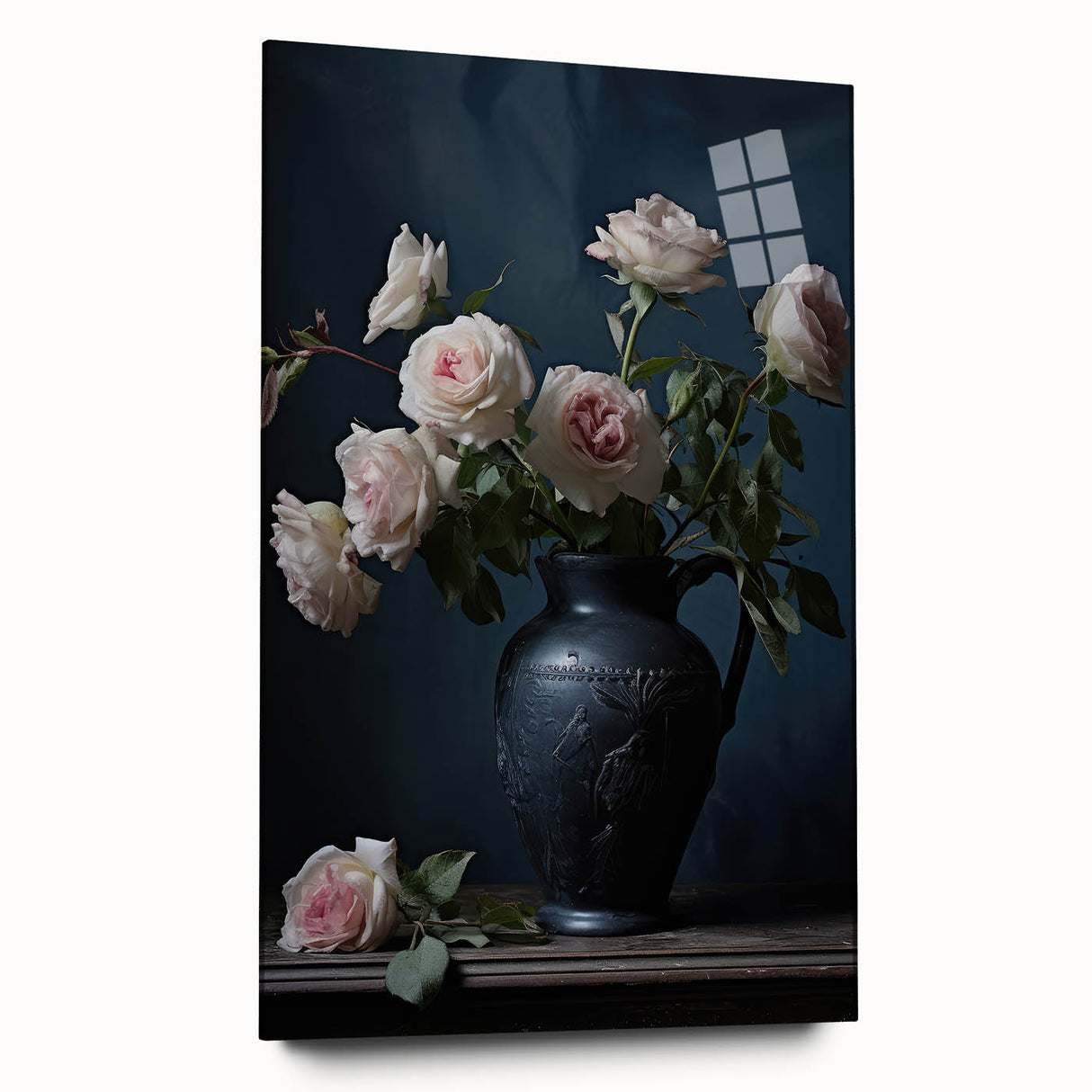 Vintage Botanical Art Print - Roses in Black Vase – Framed