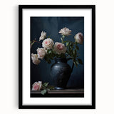 Vintage Botanical Art Print - Roses in Black Vase – Framed