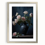 Vintage Botanical Art Print - Roses in Black Vase – Framed