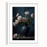 Vintage Botanical Art Print - Roses in Black Vase – Framed
