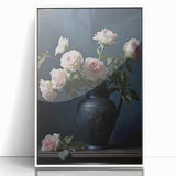 Vintage Botanical Art Print - Roses in Black Vase – Framed