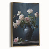 Vintage Botanical Art Print - Roses in Black Vase – Framed