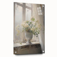 Vintage Botanical Art Print - White Flowers by Window – Framed