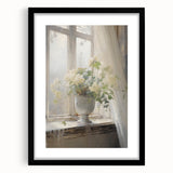 Vintage Botanical Art Print - White Flowers by Window – Framed