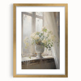 Vintage Botanical Art Print - White Flowers by Window – Framed