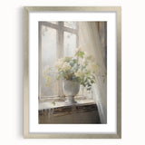 Vintage Botanical Art Print - White Flowers by Window – Framed