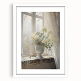 Vintage Botanical Art Print - White Flowers by Window – Framed