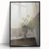 Vintage Botanical Art Print - White Flowers by Window – Framed