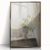 Vintage Botanical Art Print - White Flowers by Window – Framed