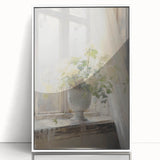 Vintage Botanical Art Print - White Flowers by Window – Framed