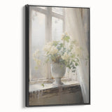 Vintage Botanical Art Print - White Flowers by Window – Framed