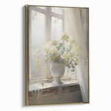 Vintage Botanical Art Print - White Flowers by Window – Framed