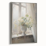 Vintage Botanical Art Print - White Flowers by Window – Framed