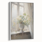 Vintage Botanical Art Print - White Flowers by Window – Framed