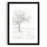 Vintage Botanical Art Print - Tree Sketch in Field – Framed