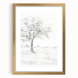 Vintage Botanical Art Print - Tree Sketch in Field – Framed