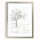 Vintage Botanical Art Print - Tree Sketch in Field – Framed