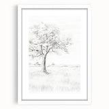 Vintage Botanical Art Print - Tree Sketch in Field – Framed