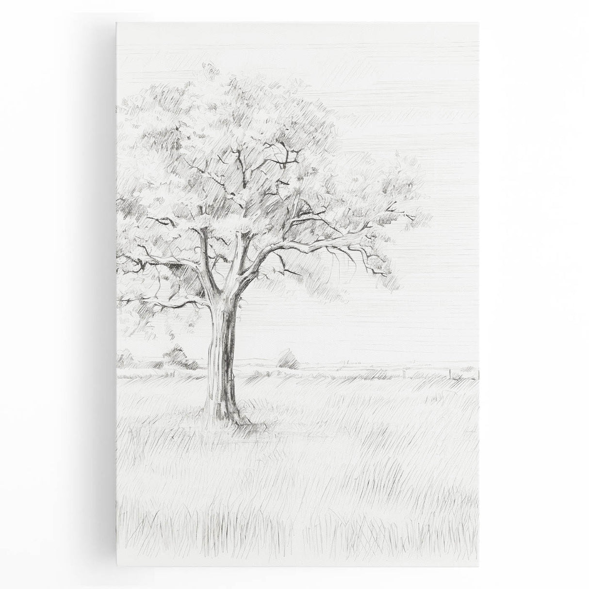 Vintage Botanical Art Print - Tree Sketch in Field – Framed