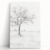 Vintage Botanical Art Print - Tree Sketch in Field – Framed