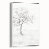 Vintage Botanical Art Print - Tree Sketch in Field – Framed