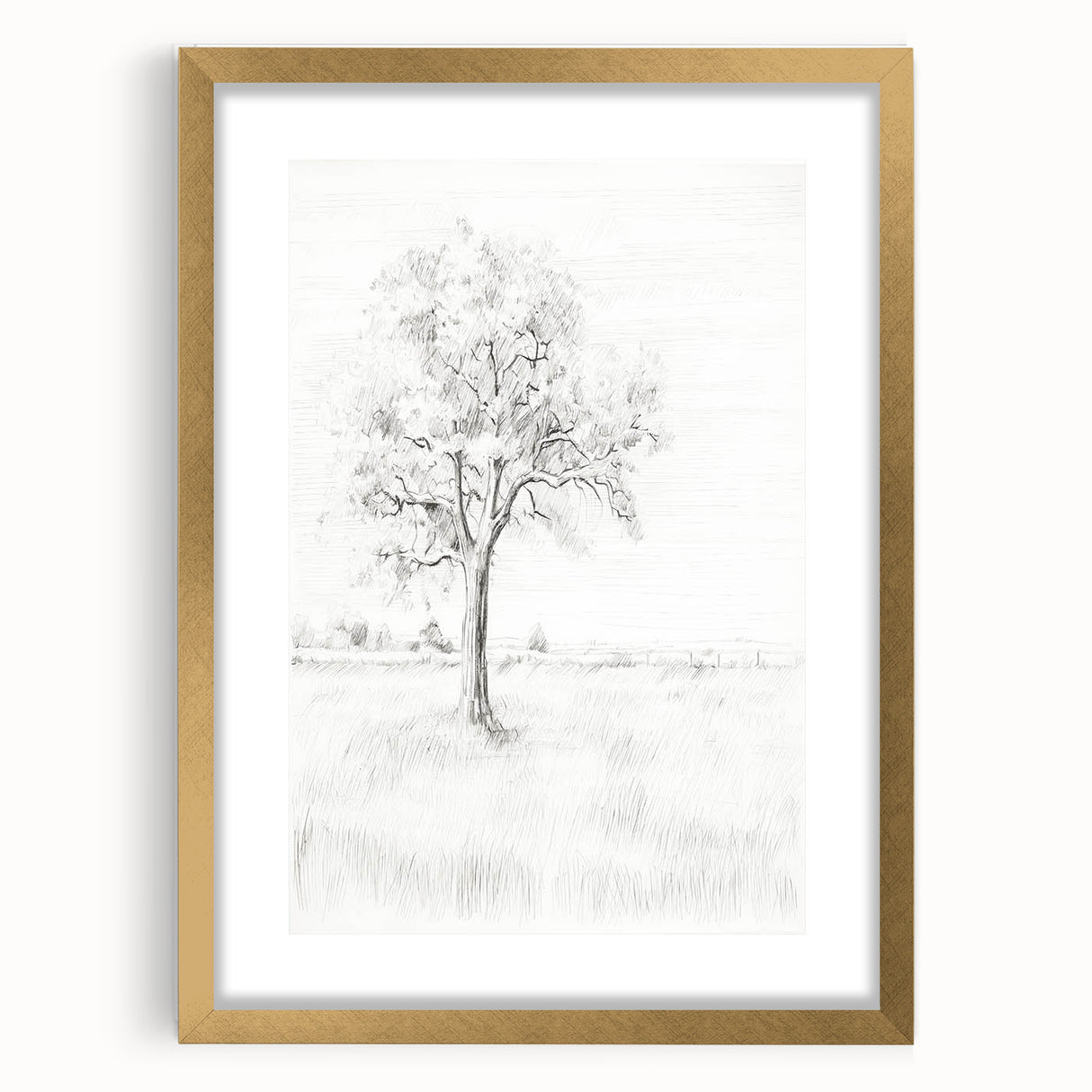 Vintage Botanical Art Print - Tree Sketch in Field – Framed