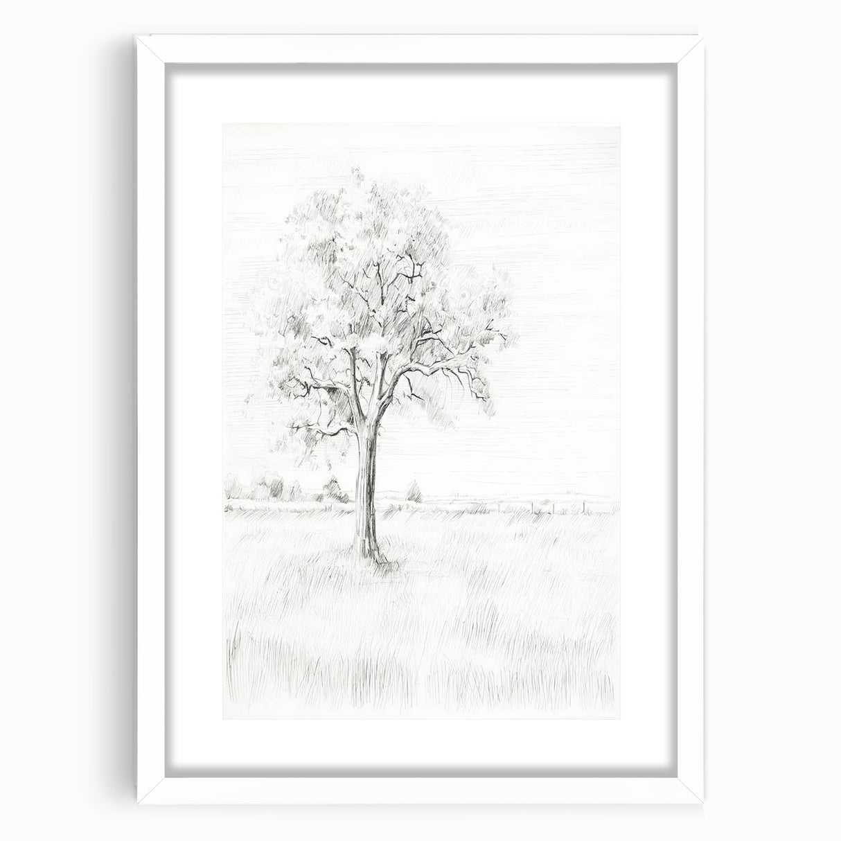 Vintage Botanical Art Print - Tree Sketch in Field – Framed