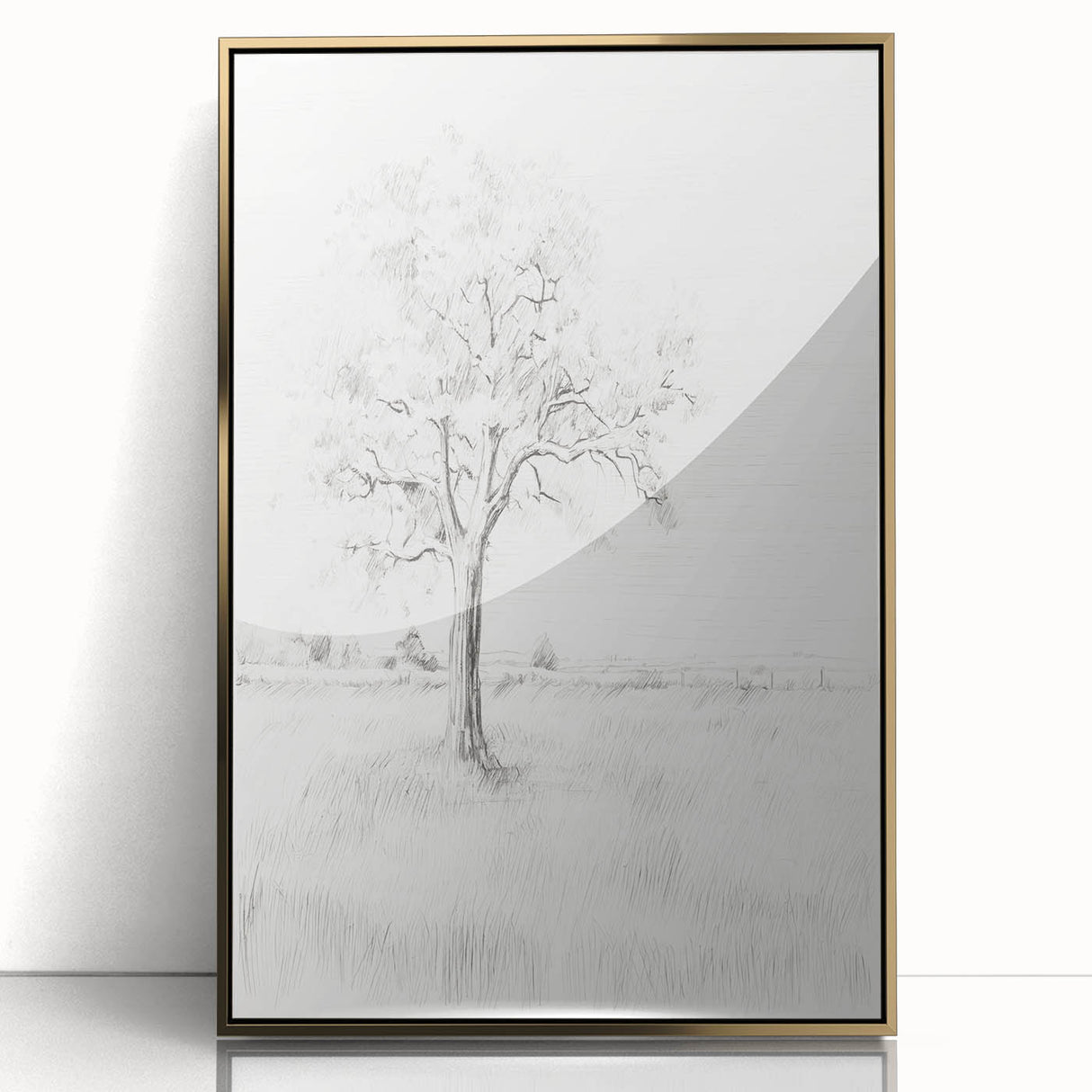 Vintage Botanical Art Print - Tree Sketch in Field – Framed
