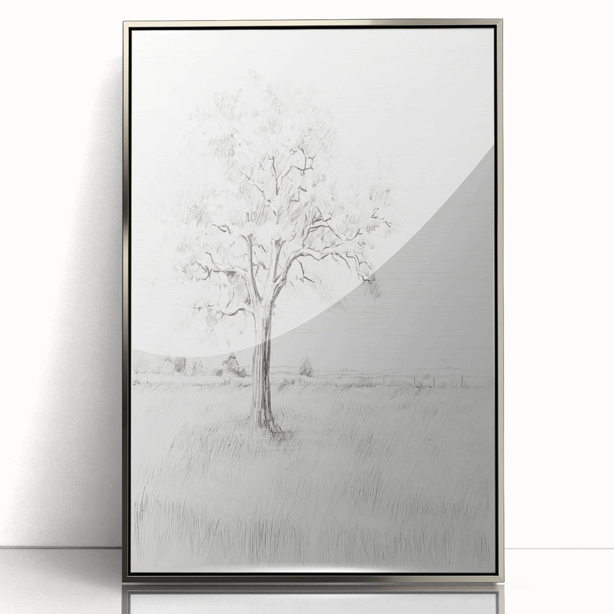 Vintage Botanical Art Print - Tree Sketch in Field – Framed