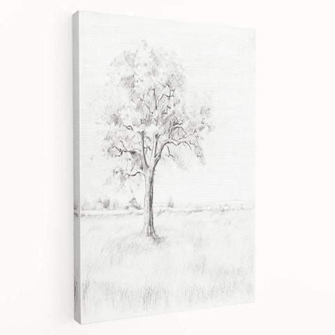 Vintage Botanical Art Print - Tree Sketch in Field – Framed