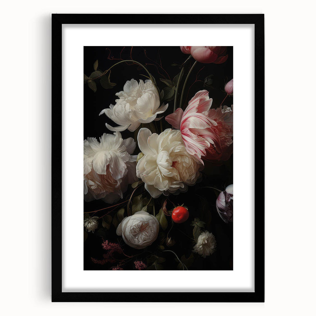 Vintage Botanical Art Print: Antique Floral Illustration with Peonies