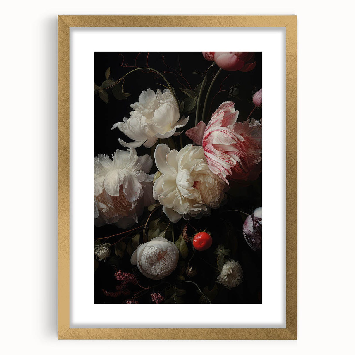 Vintage Botanical Art Print: Antique Floral Illustration with Peonies